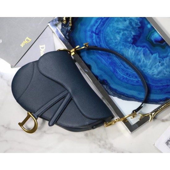 Dior Saddle Bag In Navy Blue Grained Calfskin