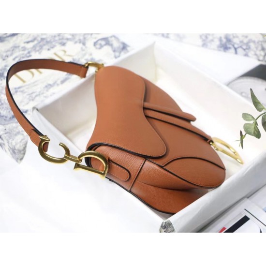 Dior Saddle Bag In Brown Grained Calfskin