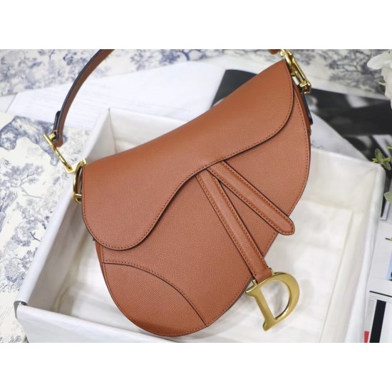 Dior Saddle Bag In Brown Grained Calfskin