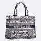 Dior Medium Book Tote Bag In Blue Toile de Jouy Stripes Embroidery