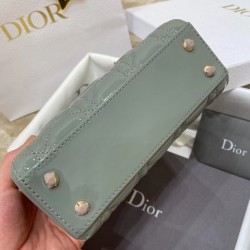 Dior Mini Lady Dior Bag In Grey Patent Calfskin