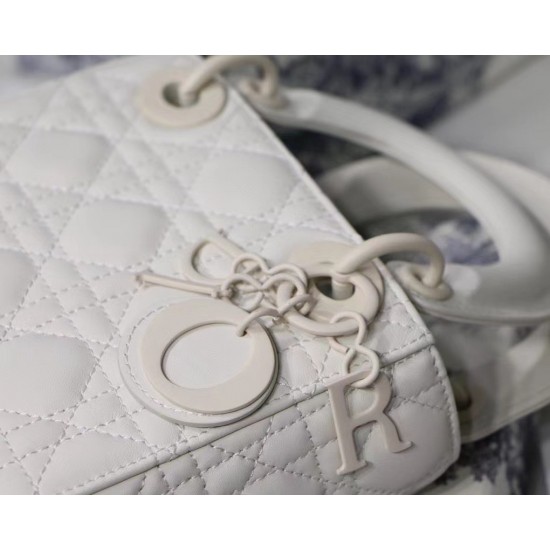 Dior Mini Lady Dior Bag In White Ultramatte Calfskin