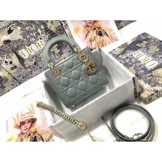 Dior Mini Lady Dior Bag In Grey Cannage Lambskin