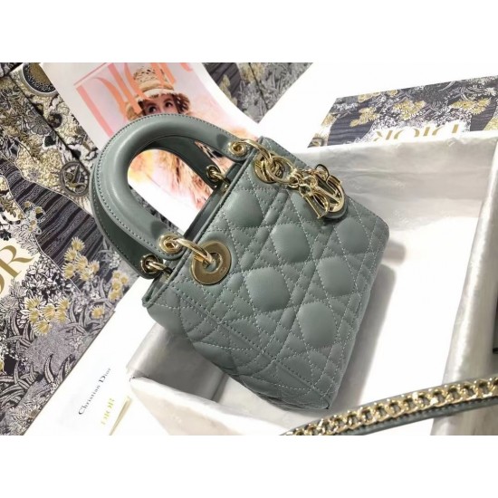 Dior Mini Lady Dior Bag In Grey Cannage Lambskin