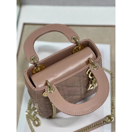 Dior Mini Lady Dior Bag In Blush Cannage Lambskin