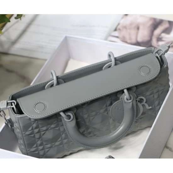 Dior Lady D-Joy Bag In Grey Calfskin with Diamond Motif