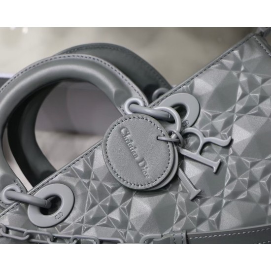 Dior Lady D-Joy Bag In Grey Calfskin with Diamond Motif