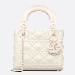 Dior Lady Dior Mini Bag In White Calfskin with Diamond Motif