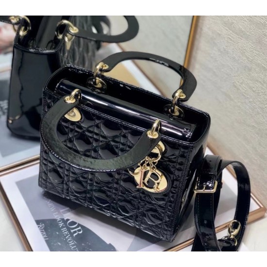 Dior Medium Lady Dior Bag In Black Patent Cannage Calfskin