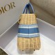 Dior Medium Lady Dior Bag In Wicker and Light Blue Oblique Jacquard