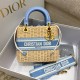 Dior Medium Lady Dior Bag In Wicker and Light Blue Oblique Jacquard