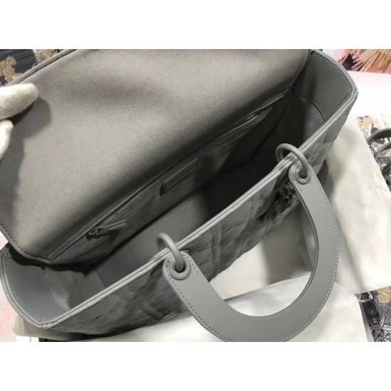 Dior Large Lady Dior Bag In Grey Ultramatte Calfskin