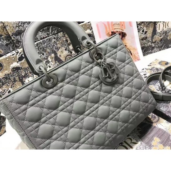 Dior Large Lady Dior Bag In Grey Ultramatte Calfskin