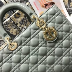 Dior Large Lady Dior Bag In Grey Cannage Lambskin