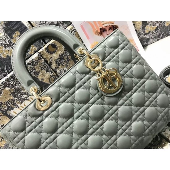 Dior Large Lady Dior Bag In Grey Cannage Lambskin