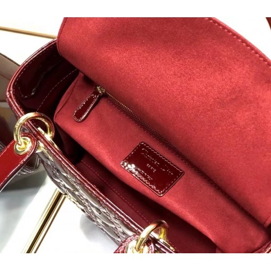 Dior Medium Lady Dior Bag In Red Patent Cannage Calfskin