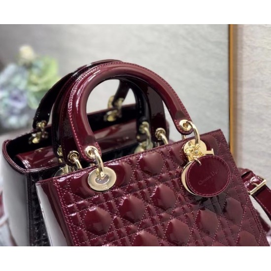 Dior Medium Lady Dior Bag In Red Patent Cannage Calfskin