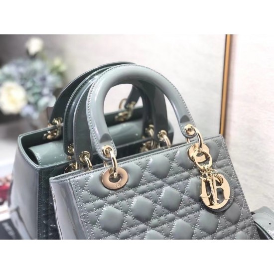 Dior Medium Lady Dior Bag In Grey Patent Cannage Calfskin