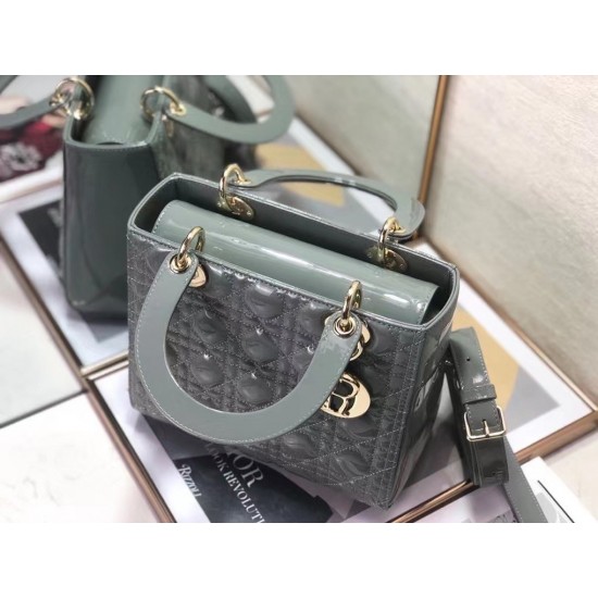 Dior Medium Lady Dior Bag In Grey Patent Cannage Calfskin