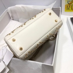 Dior Mini Lady Dior Bag In White Lambskin with Star Embroidery