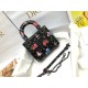 Dior Mini Lady Dior Bag In Black Calfskin with Pixel Zodiac Print