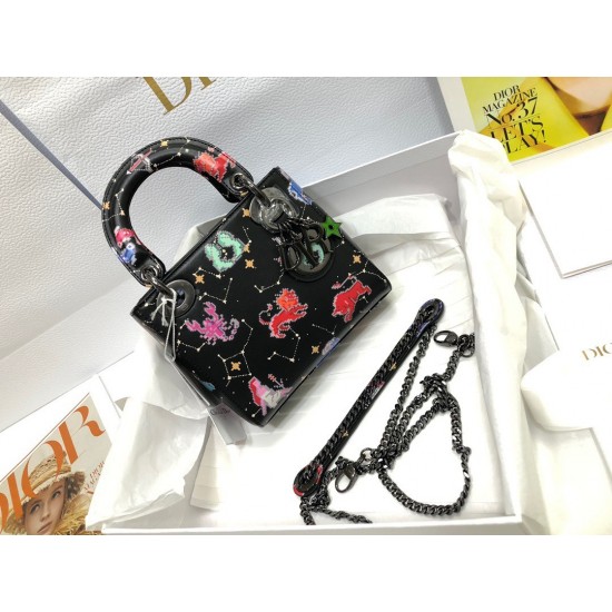 Dior Mini Lady Dior Bag In Black Calfskin with Pixel Zodiac Print