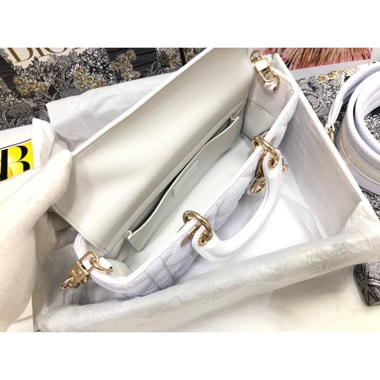 Dior Lady D-Joy Bag In White Macrocannage Technical Fabric