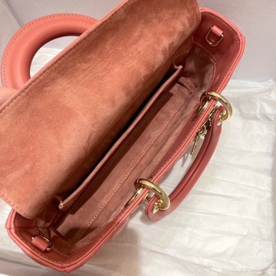 Dior Lady D-Joy Bag In Coral Pink Cannage Lambskin