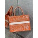 Dior Medium Book Tote Bag In Fluorescent Orange Toile de Jouy Reverse Embroidery