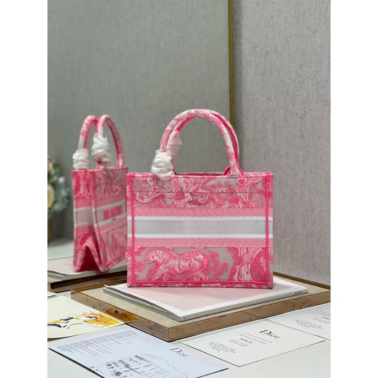 Dior Small Book Tote Bag In Pink Transparent Toile de Jouy Canvas