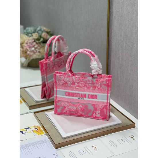 Dior Small Book Tote Bag In Pink Transparent Toile de Jouy Canvas