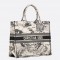 Dior Large Book Tote Bag In White Toile de Jouy Zodiac Embroidery