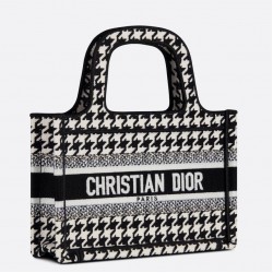 Dior Mini Book Tote Bag In Micro Houndstooth Embroidery