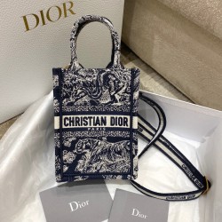 Dior Mini Book Tote Phone Bag In Blue Toile de Jouy Reverse Embroidery