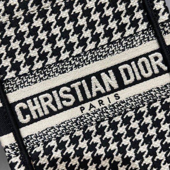 Dior Mini Book Tote Phone Bag In Micro Houndstooth Embroidery