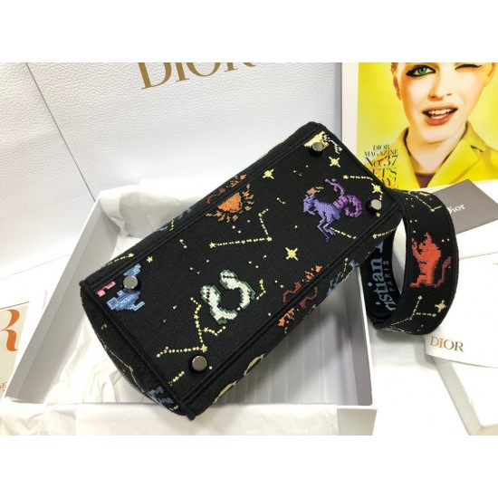 Dior Medium Lady D-Lite Bag In Black Pixel Zodiac Embroidery