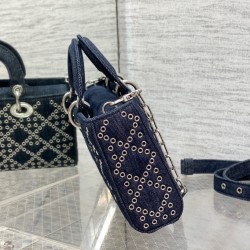 Dior Lady D-Joy Bag In Eyelet Blue Cannage Denim