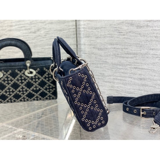 Dior Lady D-Joy Bag In Eyelet Blue Cannage Denim