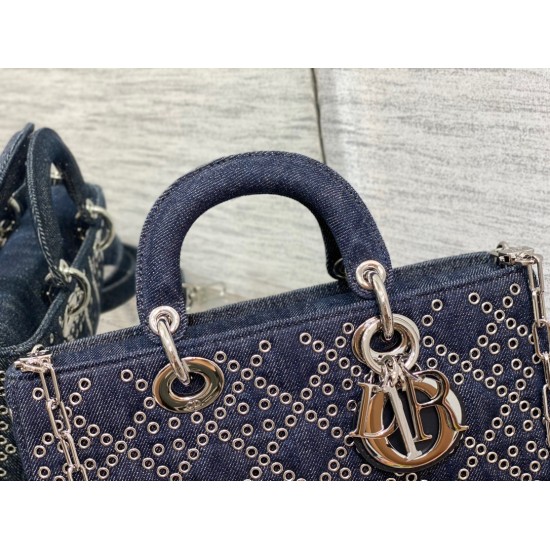 Dior Lady D-Joy Bag In Eyelet Blue Cannage Denim