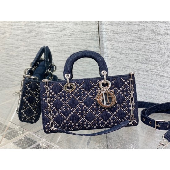 Dior Lady D-Joy Bag In Eyelet Blue Cannage Denim