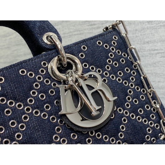 Dior Lady D-Joy Bag In Eyelet Blue Cannage Denim