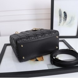 Dior Medium Lady Dior Bag with Enamel Charm In Black Lambskin