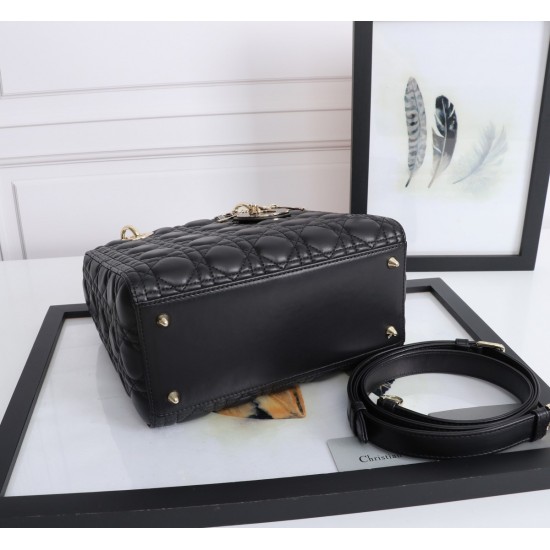 Dior Medium Lady Dior Bag with Enamel Charm In Black Lambskin