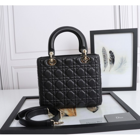 Dior Medium Lady Dior Bag with Enamel Charm In Black Lambskin