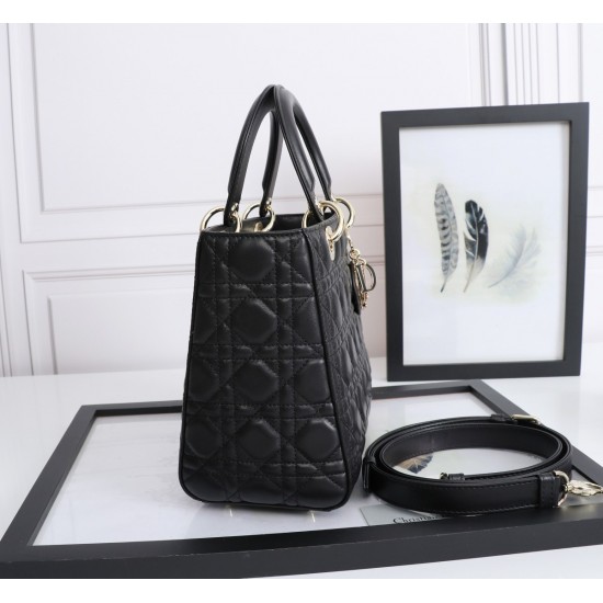 Dior Medium Lady Dior Bag with Enamel Charm In Black Lambskin