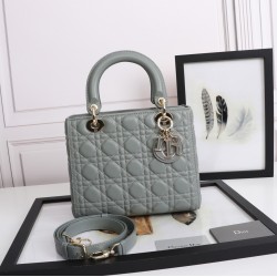 Dior Medium Lady Dior Bag with Enamel Charm In Grey Lambskin