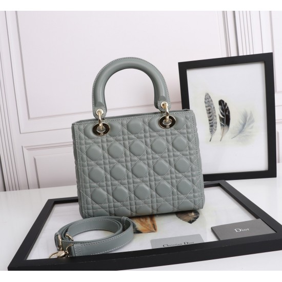 Dior Medium Lady Dior Bag with Enamel Charm In Grey Lambskin