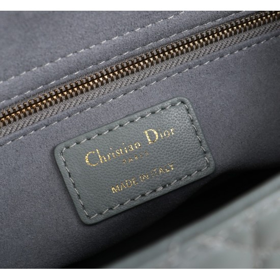 Dior Medium Lady Dior Bag with Enamel Charm In Grey Lambskin