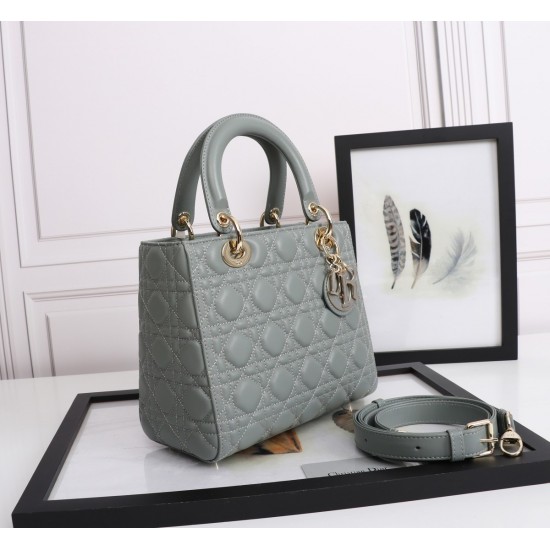 Dior Medium Lady Dior Bag with Enamel Charm In Grey Lambskin