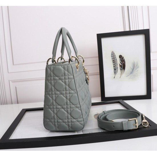 Dior Medium Lady Dior Bag with Enamel Charm In Grey Lambskin